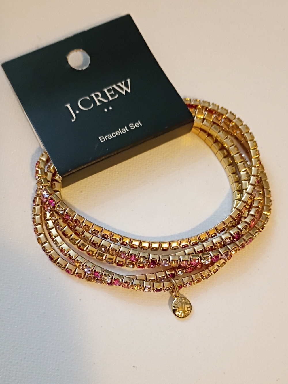 J. Crew Gold Stretch 5 Bracelet Set with Multi Colored Crystal Stones